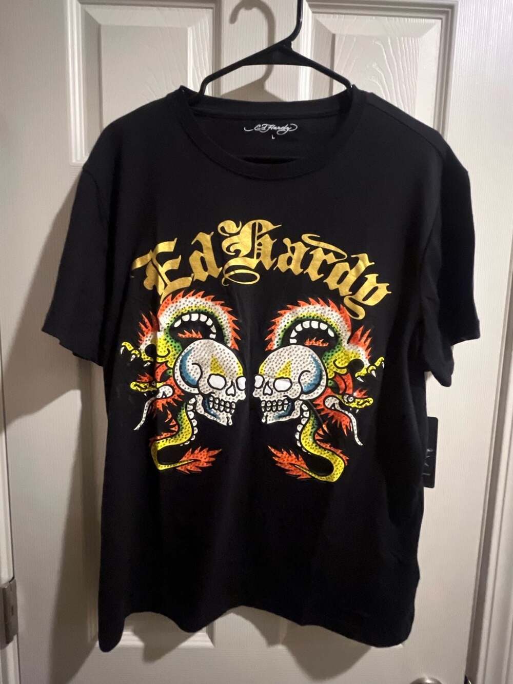 Ed Hardy Dragon Skull Rhinestone Graphic T-Shirt